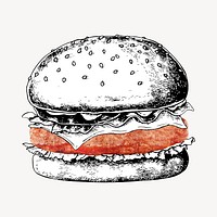 Vintage hamburger, fast food drawing