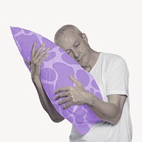 Mature man hugging his pillow