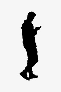 Man walking, using phone silhouette vector