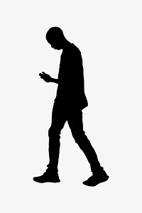 Man walking, using phone silhouette vector