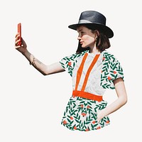 Fashionable woman taking selfies