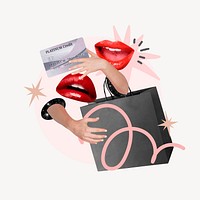 Pink shopaholic with women's lips remix