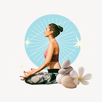 Woman meditating, health and wellness remix