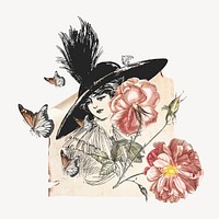 Vintage woman ephemera remix illustration