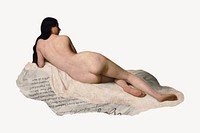 Vintage naked woman illustration, ripped paper design 