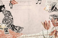 Pink vintage music ephemera background, mixed media illustration