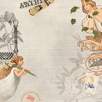 Beige vintage angel ephemera background, mixed media illustration