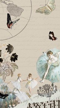 Beige vintage ballerina iPhone wallpaper, mixed media illustration