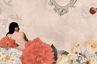 Pink vintage lady ephemera background, mixed media illustration