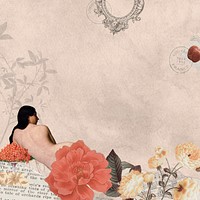 Pink vintage lady ephemera background, mixed media illustration