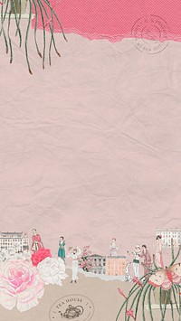 Vintage ladies ephemera iPhone wallpaper, mixed media illustration