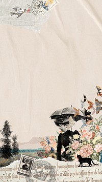 Garden lady vintage mobile wallpaper, mixed media illustration