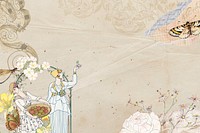 Garden ladies vintage ephemera background, mixed media illustration