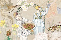 Garden lady ephemera remix background, vintage design