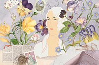 Vintage lady ephemera remix background, floral design 