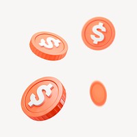 3D falling coins, finance graphic psd