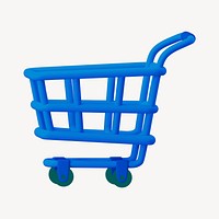 Blue shopping cart 3D object   collage element psd