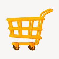 Yellow shopping cart 3D object   collage element psd