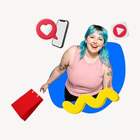 Shopping woman, colorful remix clip art