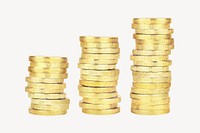 Stacked gold coins, money, finance isolated image psd