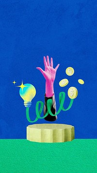 Creative pitching iPhone wallpaper, raised hand, business success remix