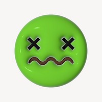 Sickly-green face 3D emoticon