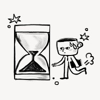 Businessman rushing, hourglass doodle psd