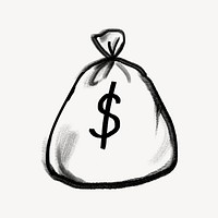 Money bag, finance doodle, chalk texture design psd