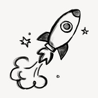 Launching rocket, startup business, chalk texture doodle psd