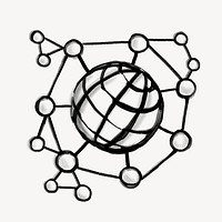 Grid globe, global connection business doodle psd