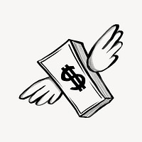Money stack with wings doodle