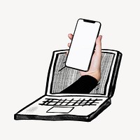 Mobile-first digital transformation doodle, smartphone on laptop screen
