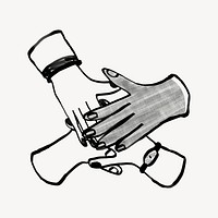 Joined diverse hands, gesture doodle psd