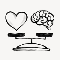 Work-life balance, heart brain scale doodle psd