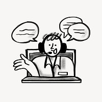 Call center man helping customer doodle psd