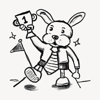 Rabbit holding trophy, winner doodle