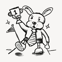 Rabbit holding trophy, winner doodle psd