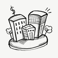 Office buildings island, business doodle psd