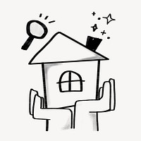 Property search, home, magnifying glass doodle