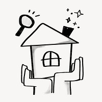 Property search, home, magnifying glass doodle psd