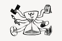 Hourglass cartoon, time management doodle psd