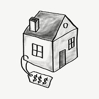Price tag on house, property doodle psd