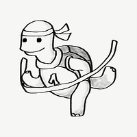 Turtle reaching goal, cute doodle psd