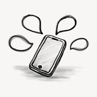 Smartphone with speech bubbles, social media doodle psd