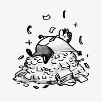 Businessman lying on money pile, capitalism doodle psd