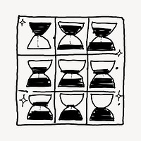 Hourglass table, time management doodle psd