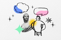 Man chatting with Greek statue, communication doodle