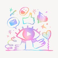 Pastel digital marketing tools, eye doodle psd