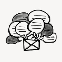 Open envelope email, communication doodle psd