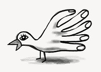 Pigeon post doodle, bird hand  psd